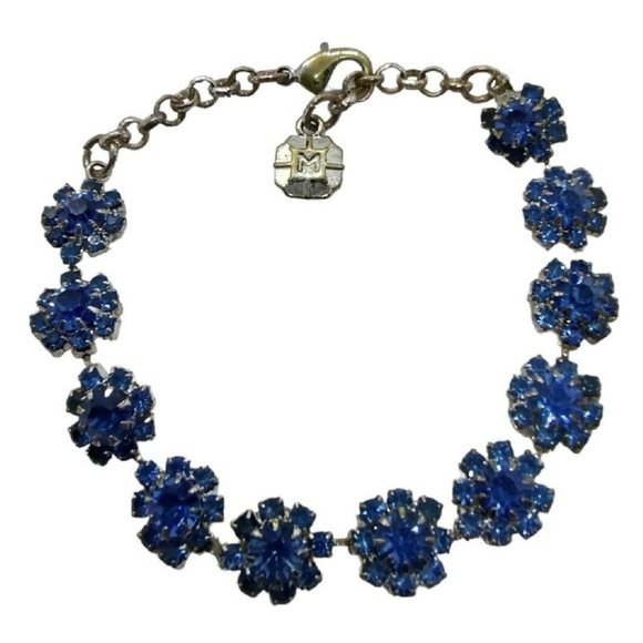 Vintage Monet Blue Rhinestone Bracelet and Earring 3 pc Set Silver Tone Signed - Picture 6 of 8